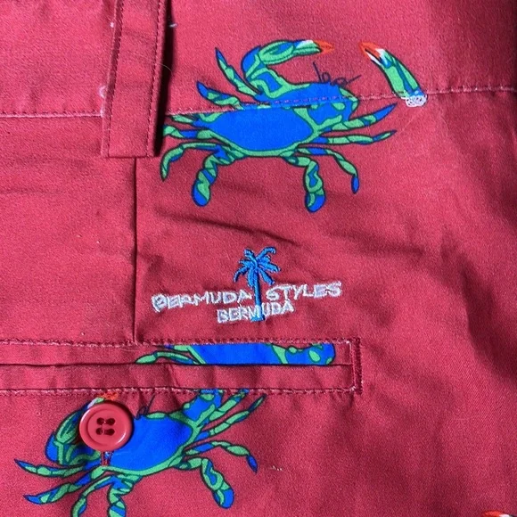 Bermuda Styles Red Men’s Hybrid Shorts Blue Man Crab Novelty Print 38M w/ Pocket